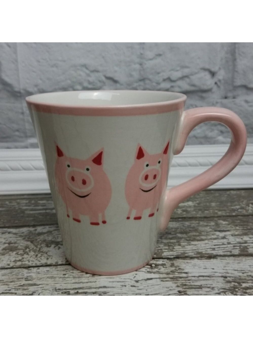 Sonoma Life Style Pig Coffee Mug Pink Red White